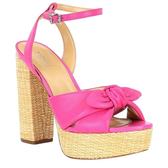 MICHAEL Michael Kors Shoes - Michael Kors Sadie Leather Bow Platform Pink Sandals Size 9.5